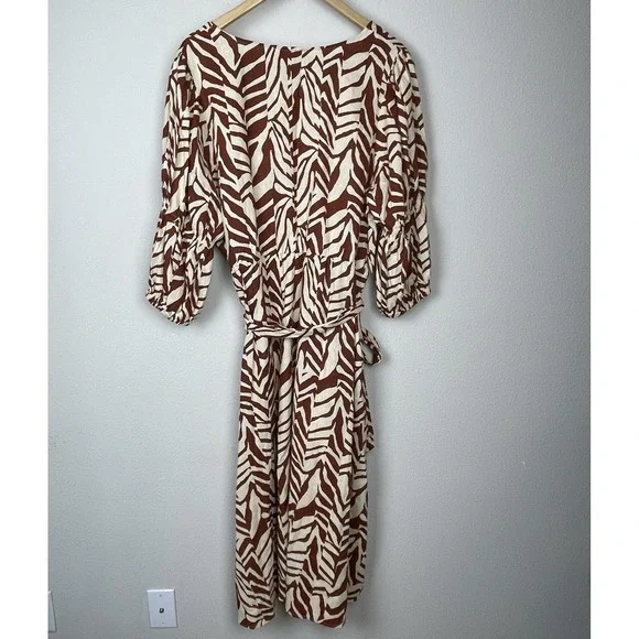Eloquii Plus Size 20 Animal Print Linen Blend Belted Boho Coastal Dress - Picture 7 of 8